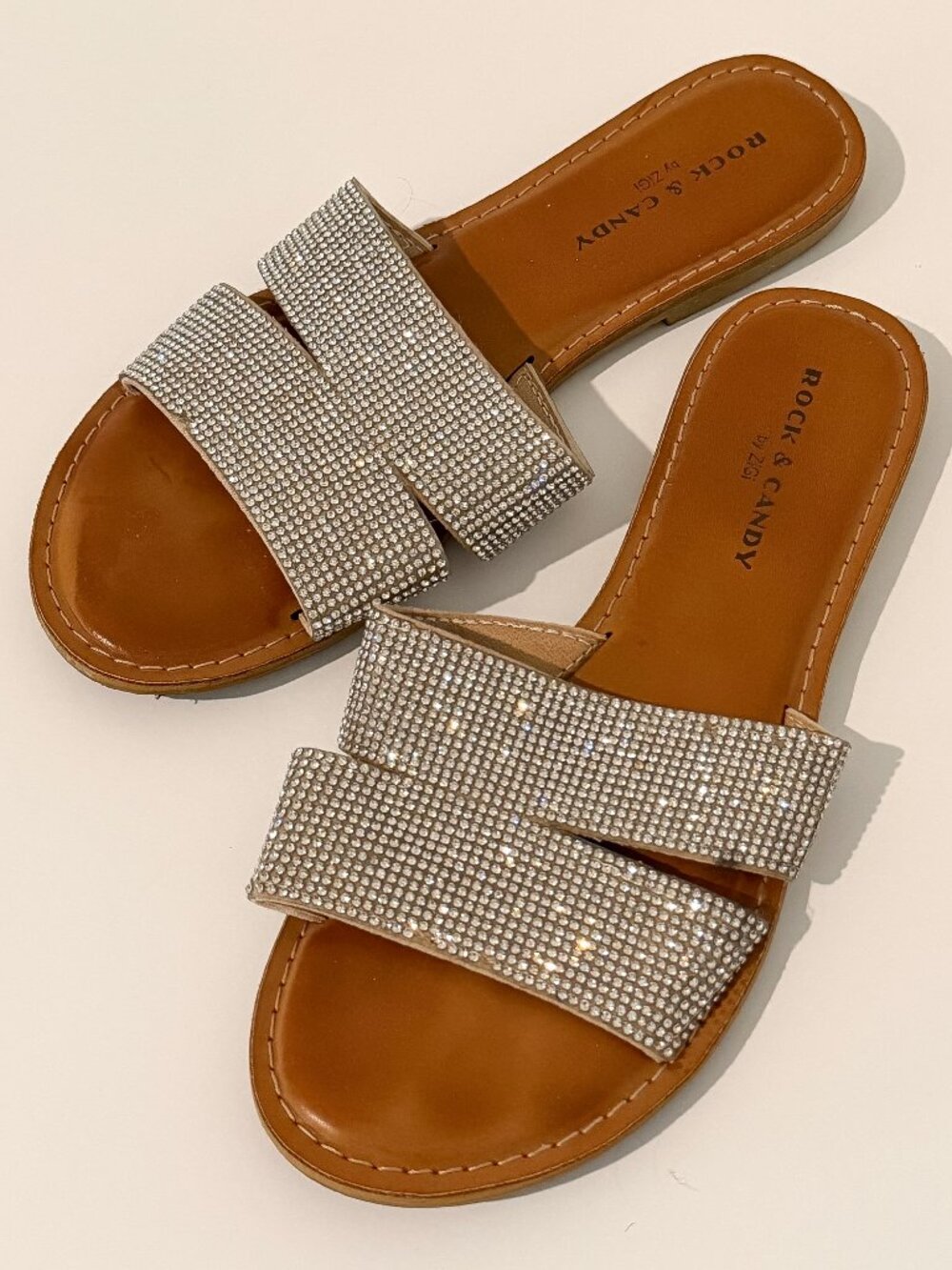 Rock & Candy Rhinestone Slide Sandals - Size 8
